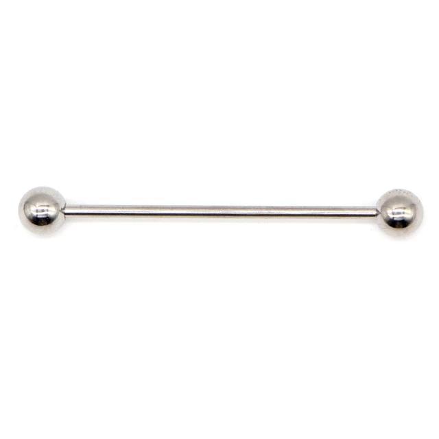 Long stainless steel industrial earring straight barbell with rounded ends, perfect for punk rock style piercings.
