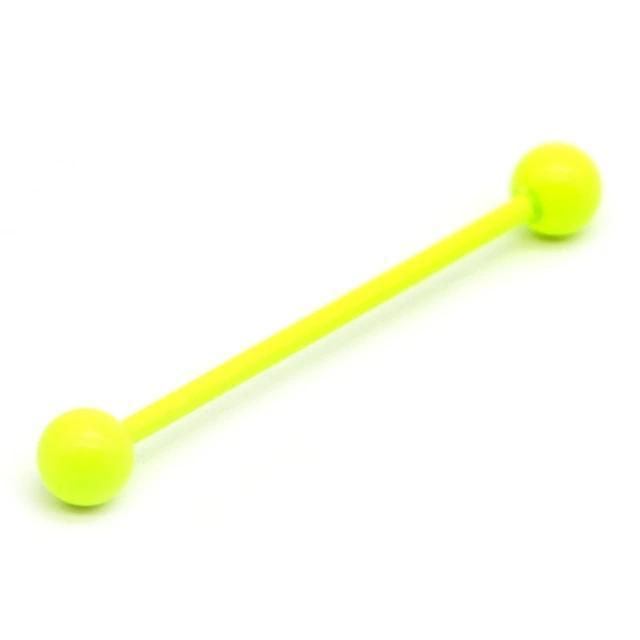 Bright yellow straight barbell piercing jewelry with round ends, perfect for cartilage or industrial piercings.