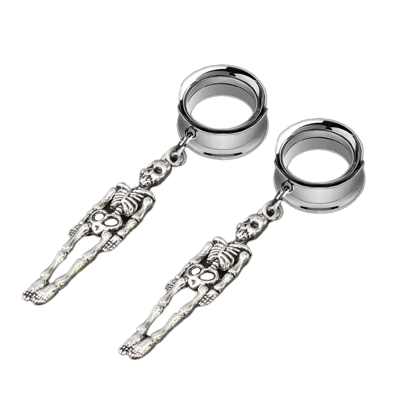 1PC Stainless Steel Skeletons Tunnel / Unisex Gothic Ear Reamer / Skulls Silver Jewerly - HARD'N'HEAVY