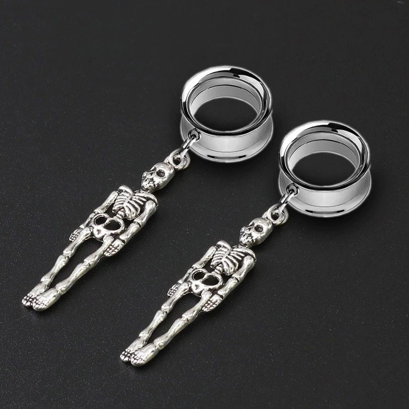 1PC Stainless Steel Skeletons Tunnel / Unisex Gothic Ear Reamer / Skulls Silver Jewerly - HARD'N'HEAVY