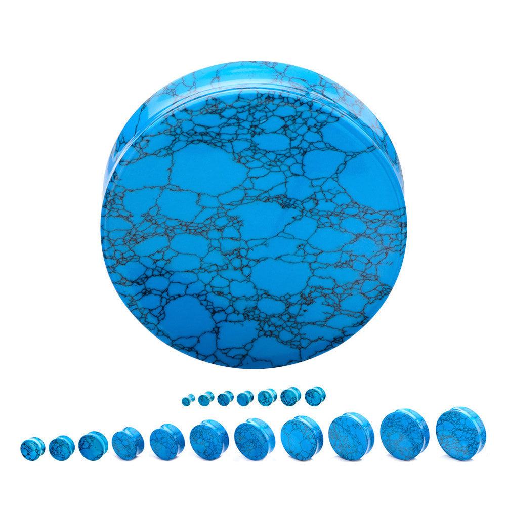 Blue turquoise stone ear plugs set, stylish gauges earrings for body jewelry and ear stretching.