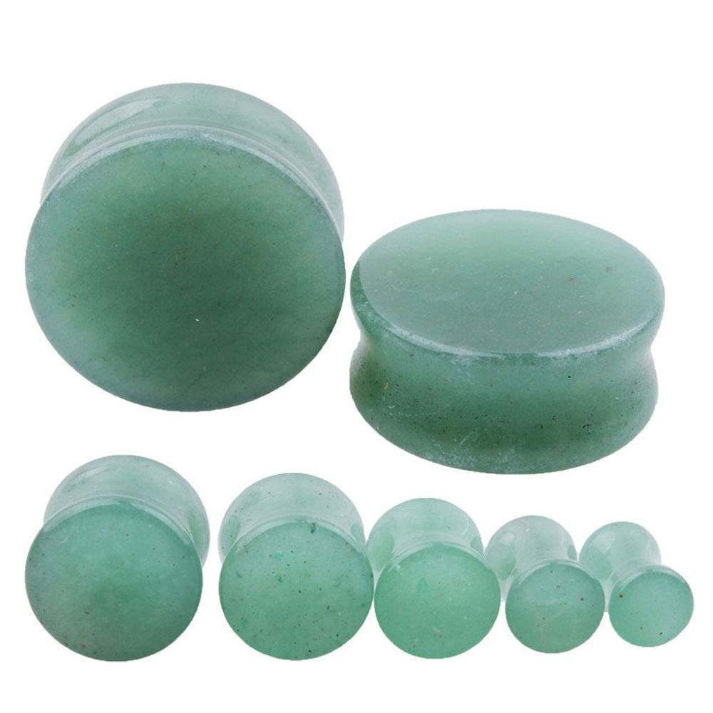 Aventurine stone ear plugs in various sizes, perfect for body jewelry enthusiasts seeking chic and comfortable accessories.
