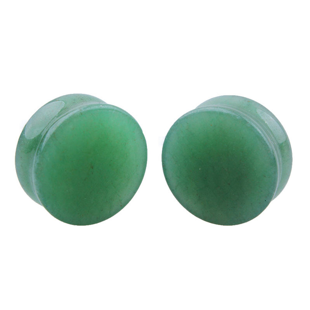 Green aventurine stone ear plugs, trendy body jewelry for comfortable piercing stretching.