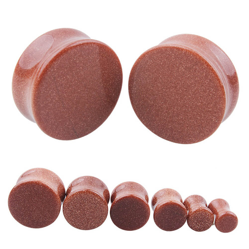 1PC golden sand stone ear plugs, trendy gauges earrings, perfect for ear stretching and unique style.