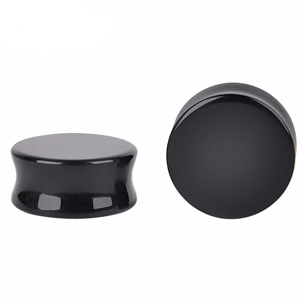 Black obsidian stone ear plugs for stretching, trendy body jewelry accessories in round shape.