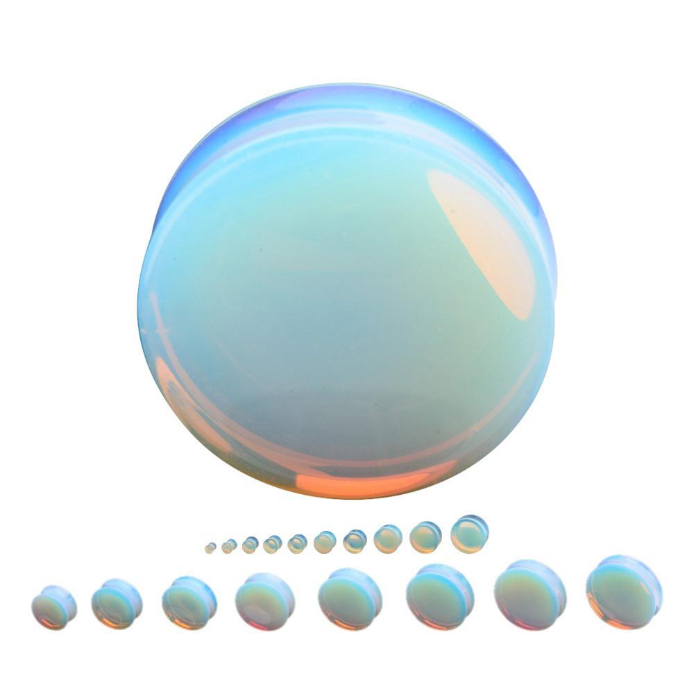Colorful opalite stone gauges in various sizes, perfect for trendy ear piercings and body jewelry.