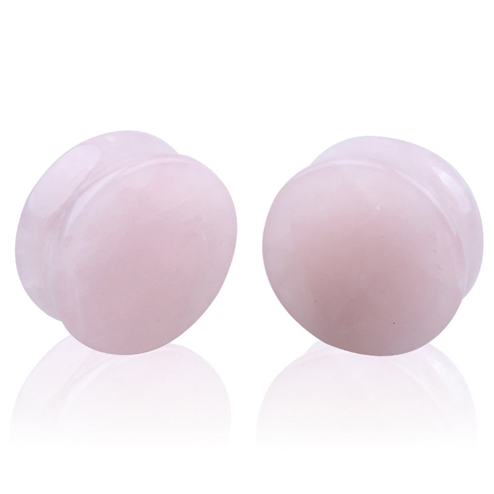 Rose quartz stone ear plugs, trendy light pink gauges earrings for body jewelry enthusiasts.