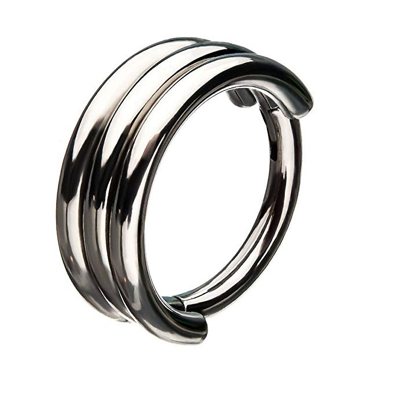 Triple layers stainless steel hoop ring, perfect for nose or ear piercing, available in stylish black, silver, and golden.
