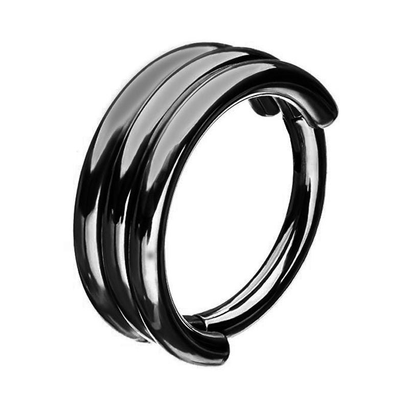 Black triple layers steel clicker segment hoop ring for nose or ear piercing, stylish rock accessory.