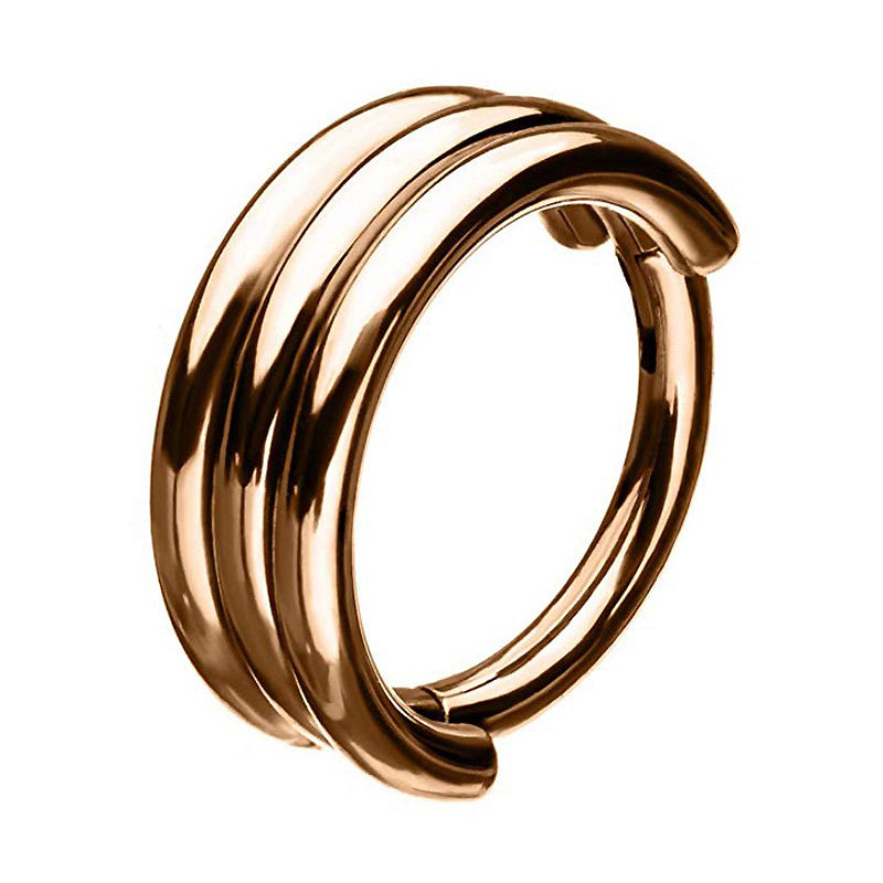 Triple layers stainless steel clicker segment nose hoop ring in stunning gold finish.