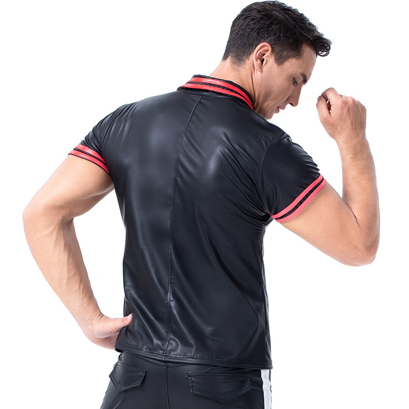 Men's Polo T-shirt with Buttons / Summer Tops with PU Leather Short Sleeve - HARD'N'HEAVY