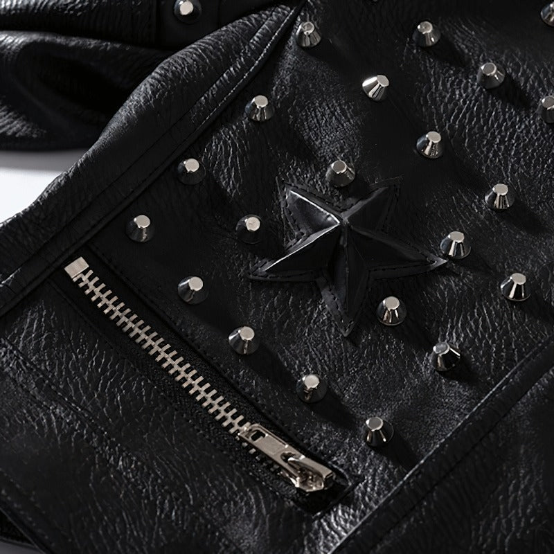 Steampunk Rock Silver Rivets Leather Jacket / Slim Short Women's Jackets