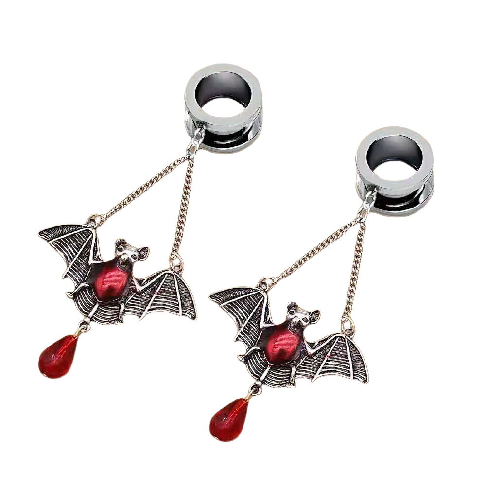 2PC Elegant Women's Tunnels With Bats / Aesthetic Gothic Ear Reamer / Stainless Steel Tunnels - HARD'N'HEAVY