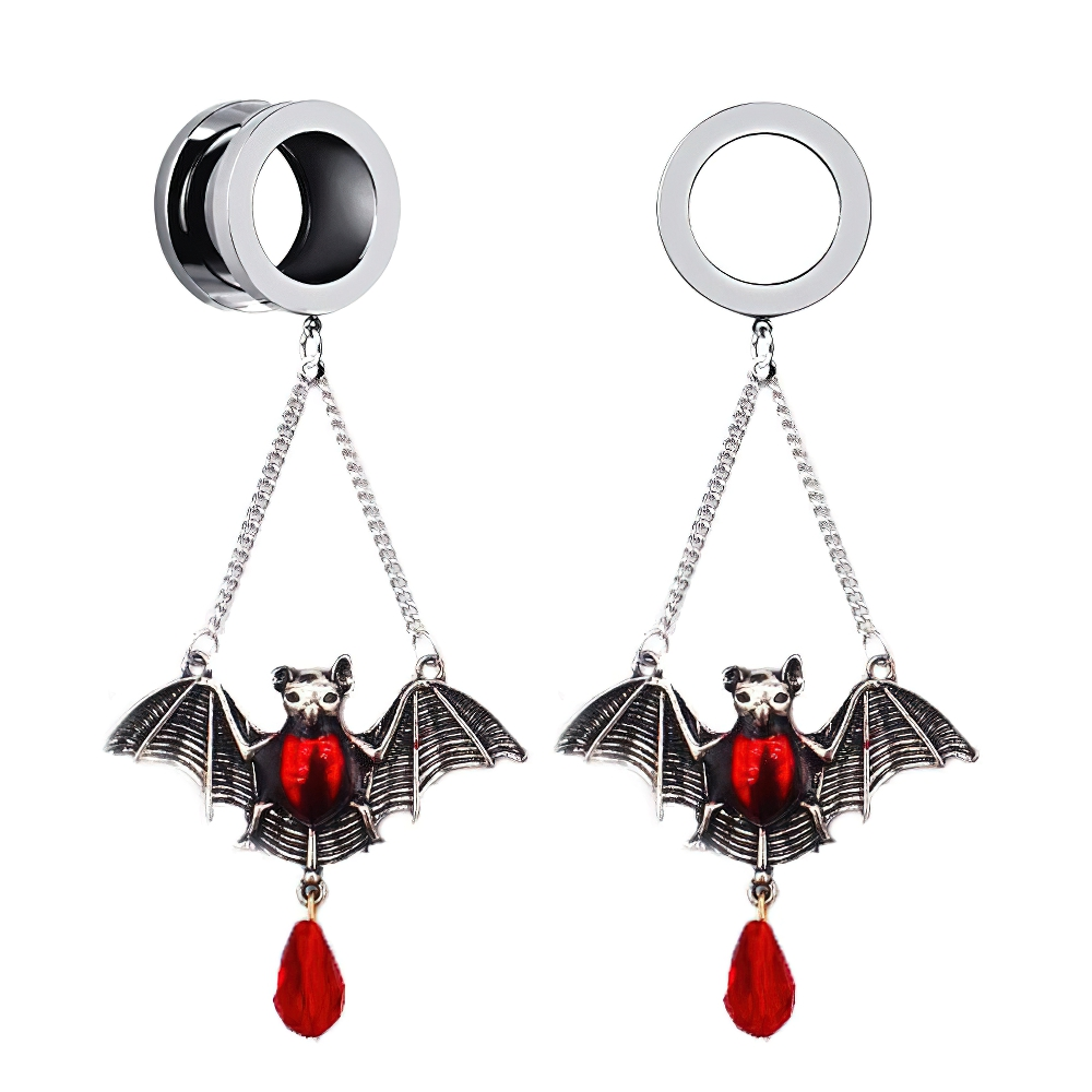 2PC Elegant Women's Tunnels With Bats / Aesthetic Gothic Ear Reamer / Stainless Steel Tunnels - HARD'N'HEAVY