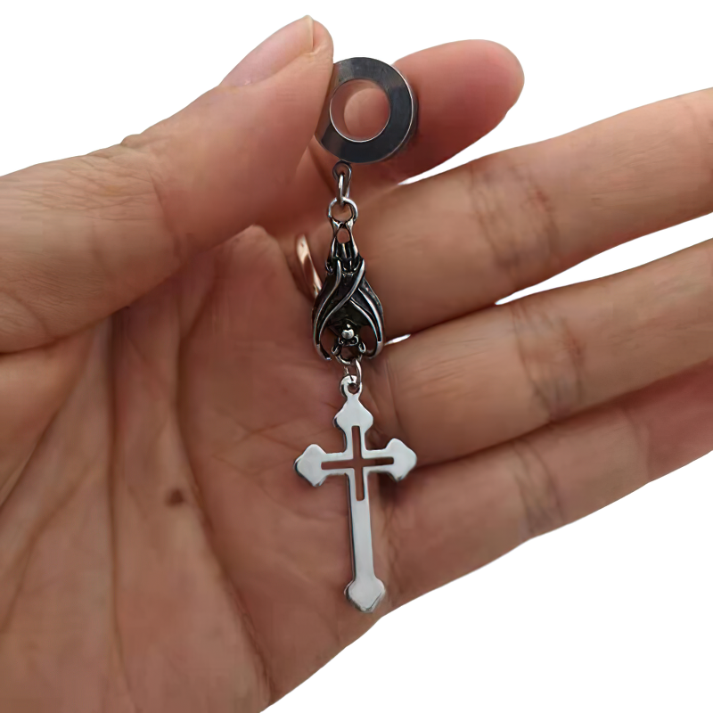 2PC Unisex Stainless Steel Jewelry / Cool Tunnels With Cross / Gothic Style Ear Reamer - HARD'N'HEAVY