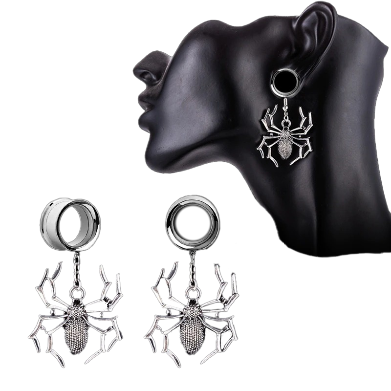 2PC Stainless Steel Gothic Tunnels / Aesthetic Tunnels With Spiders / Vintage Gothic Jewelry - HARD'N'HEAVY