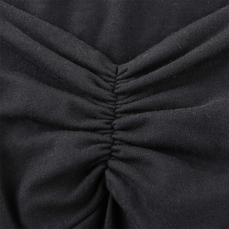 Square Neck Elegant Black Dress / Side Split Short Sleeves Casual Dress / Female Gothic Dresses