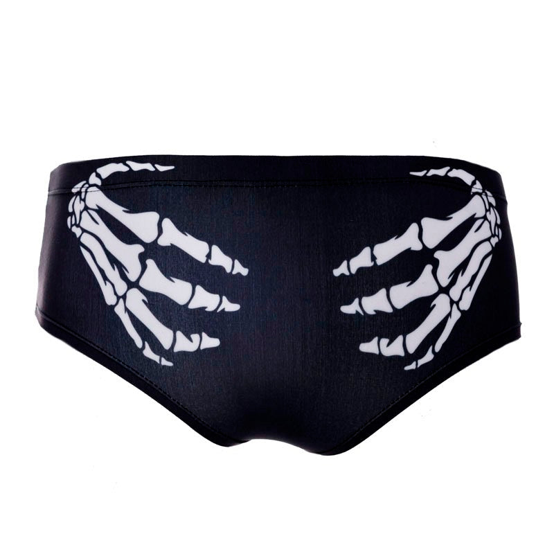 3D black women's underwear featuring a skeleton hand print, perfect for rocker chic and gothic style.
