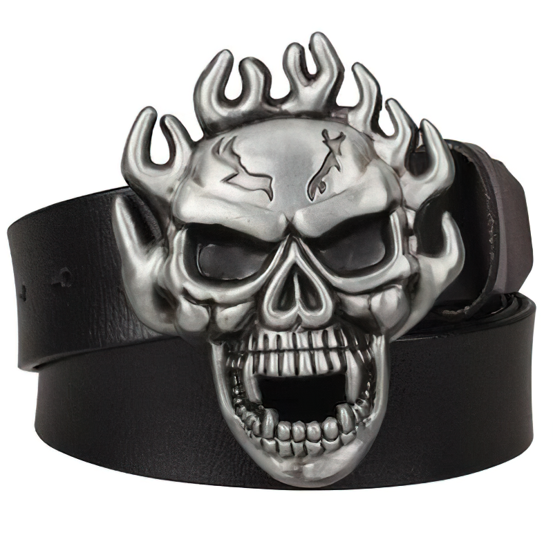 3D Skull Belt Buckle with Flame on the Head / Rock Style Accessories - HARD'N'HEAVY