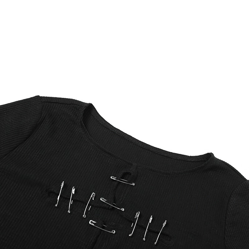 Goth Sexy Cut Out Cross Women T-shirts / Grunge Punk Black Skinny Crop Tops