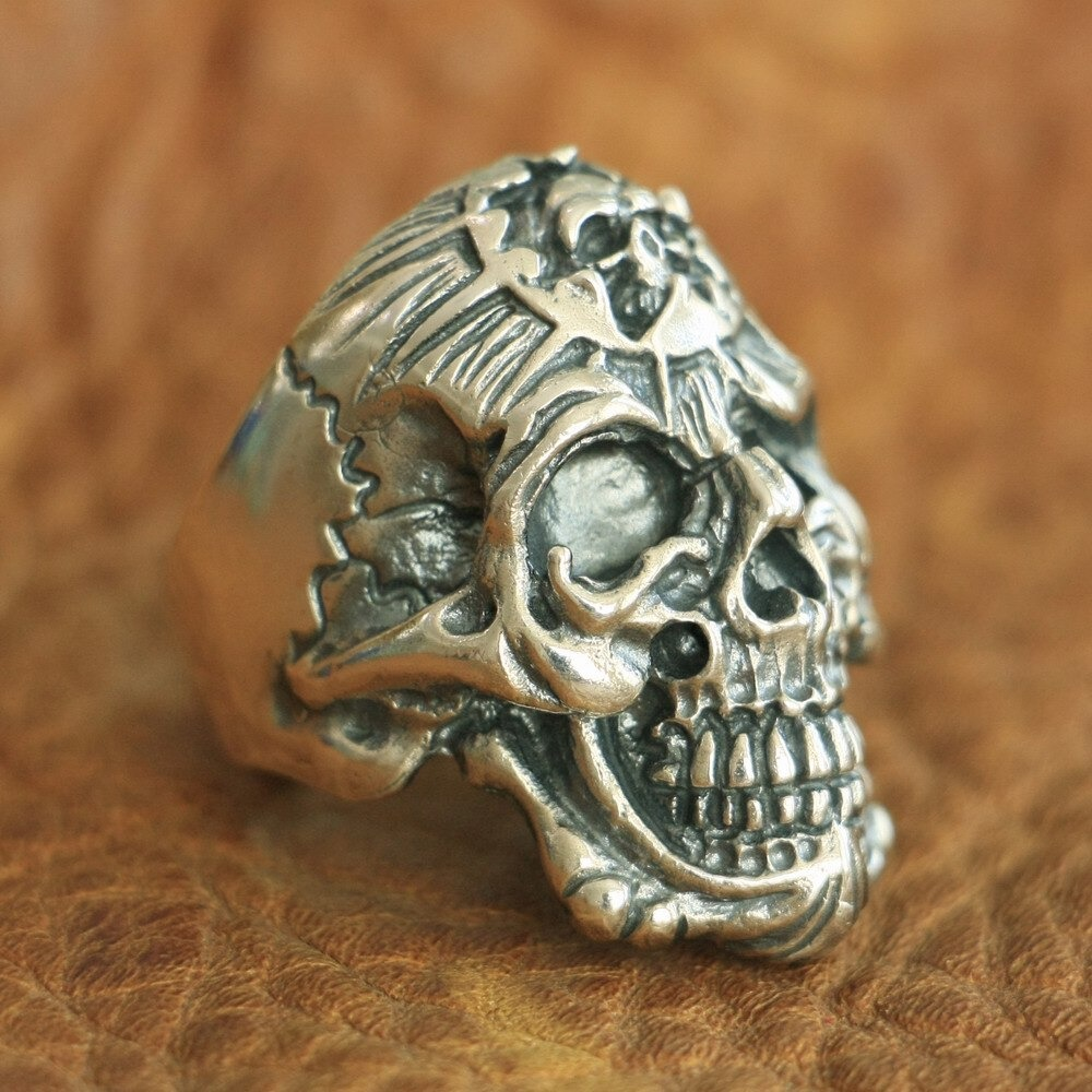 925 Sterling Silver Devil Skull Ring / Vintage Rock Style Skull Ring / Biker Jewelry - HARD'N'HEAVY