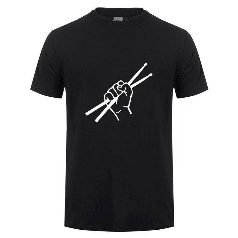 Drum Style Cotton Black T-Shirt / Short Sleeve Drummer T-Shirt For Men