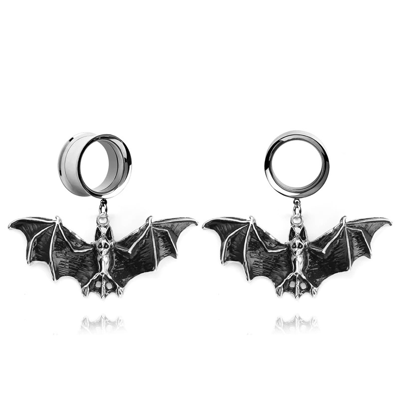 Cool Unisex Gothic Style Tunnels With Bats / 2PC Stainless Steel Jewelry / Vintage Gothic Tunnels - HARD'N'HEAVY