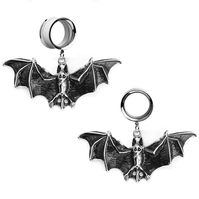 Cool Unisex Gothic Style Tunnels With Bats / 2PC Stainless Steel Jewelry / Vintage Gothic Tunnels - HARD'N'HEAVY