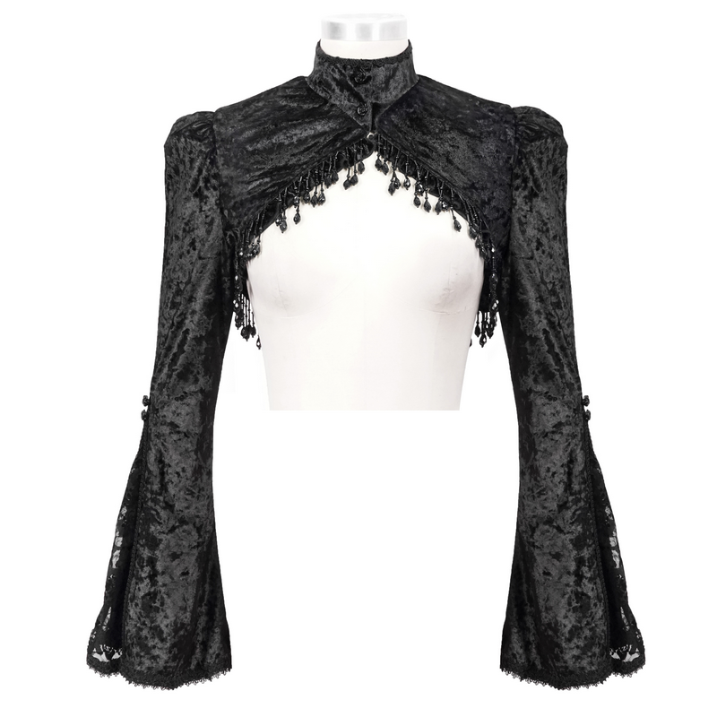 Gothic Velvet Long Sleeve Short Cape / Women's Bolero With Pendant Tassels - HARD'N'HEAVY