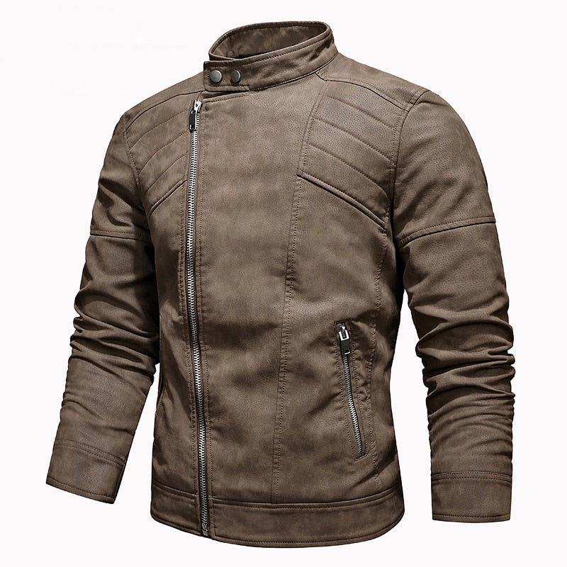 Casual Stand Collar Fleece Jackets / Vintage Men's Soft Faux Leather Motorcycle Jackets - HARD'N'HEAVY