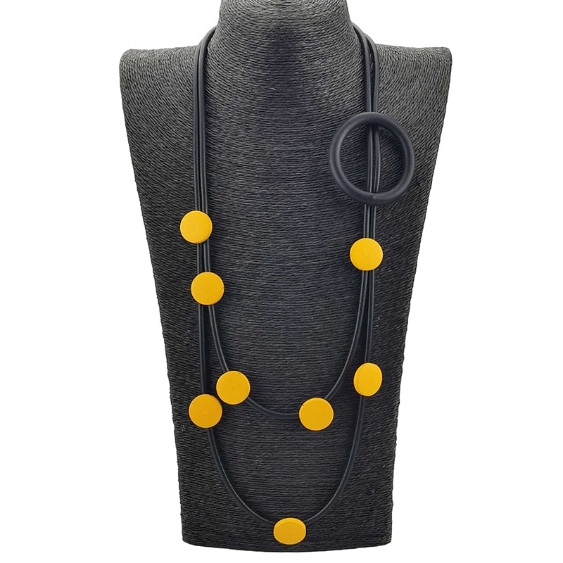 Stylish gothic rubber necklace featuring yellow accents, perfect ethnic accessory for women.