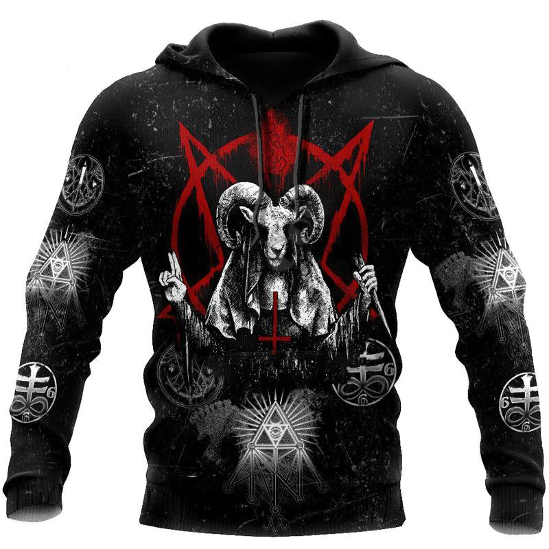 Dark Satanic 3D Printed Hoodies for Men and Women / Top with Goat Print Top in Alternative Fashion - HARD'N'HEAVY