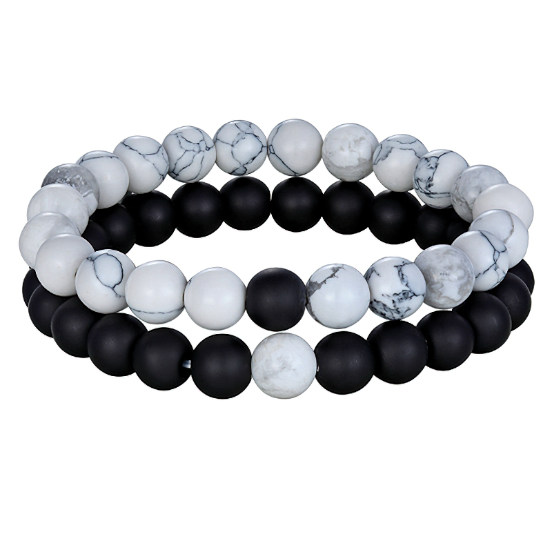 Fashion natural stone bracelet set in black and white, perfect for couples or individual wear, trendy and stylish accessory.