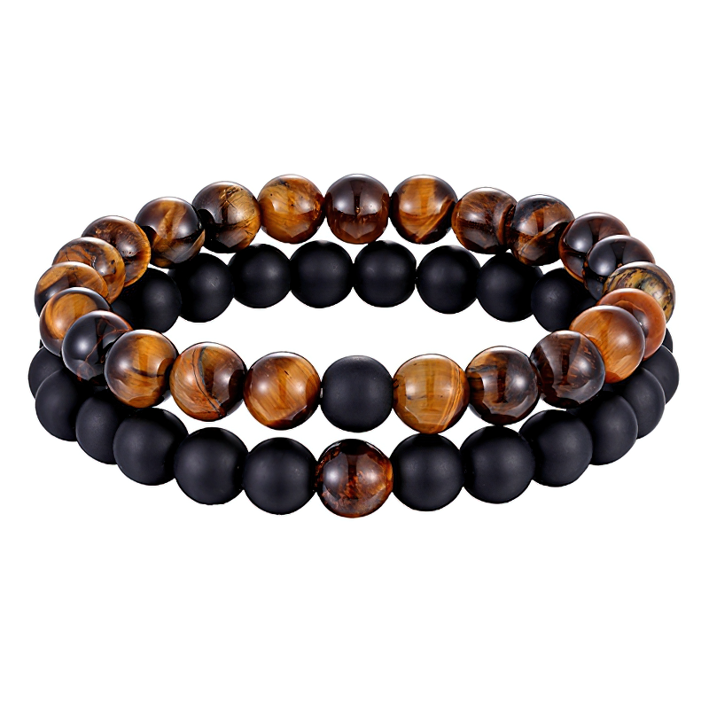 Fashion natural stone bracelets for couples, featuring sleek black and tiger's eye beads, perfect for gifting or personal style.