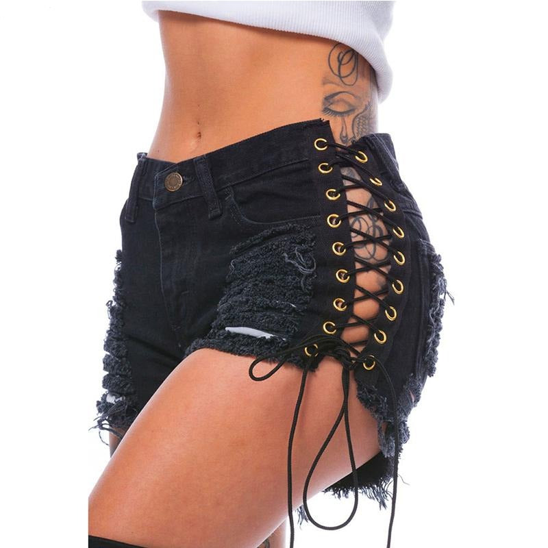 Lace Up Short Shorts / Punk Rock Denim Shorts / Edgy Clothing - HARD'N'HEAVY
