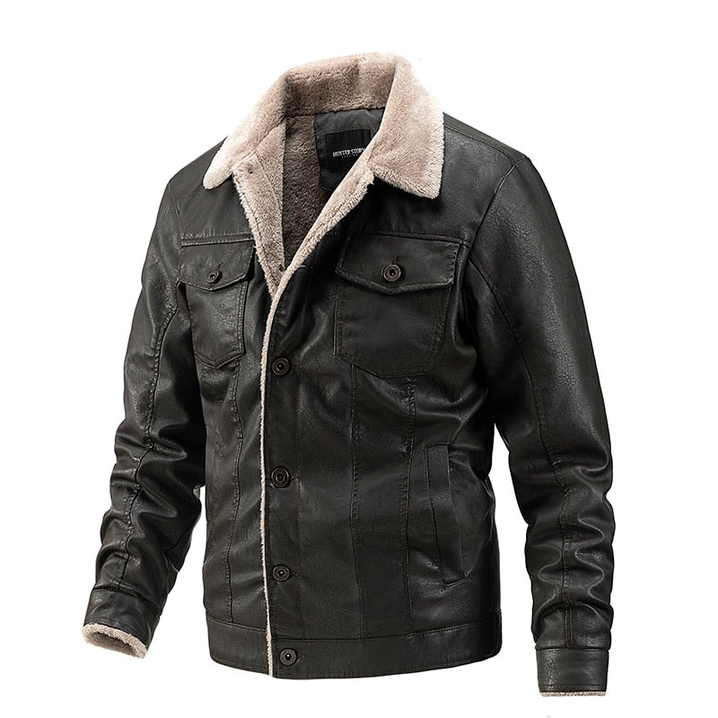 Vintage Turn-down Collar Faux Leather Jackets / Casual Motorcycle Pockets Single-Breasted Jackets - HARD'N'HEAVY