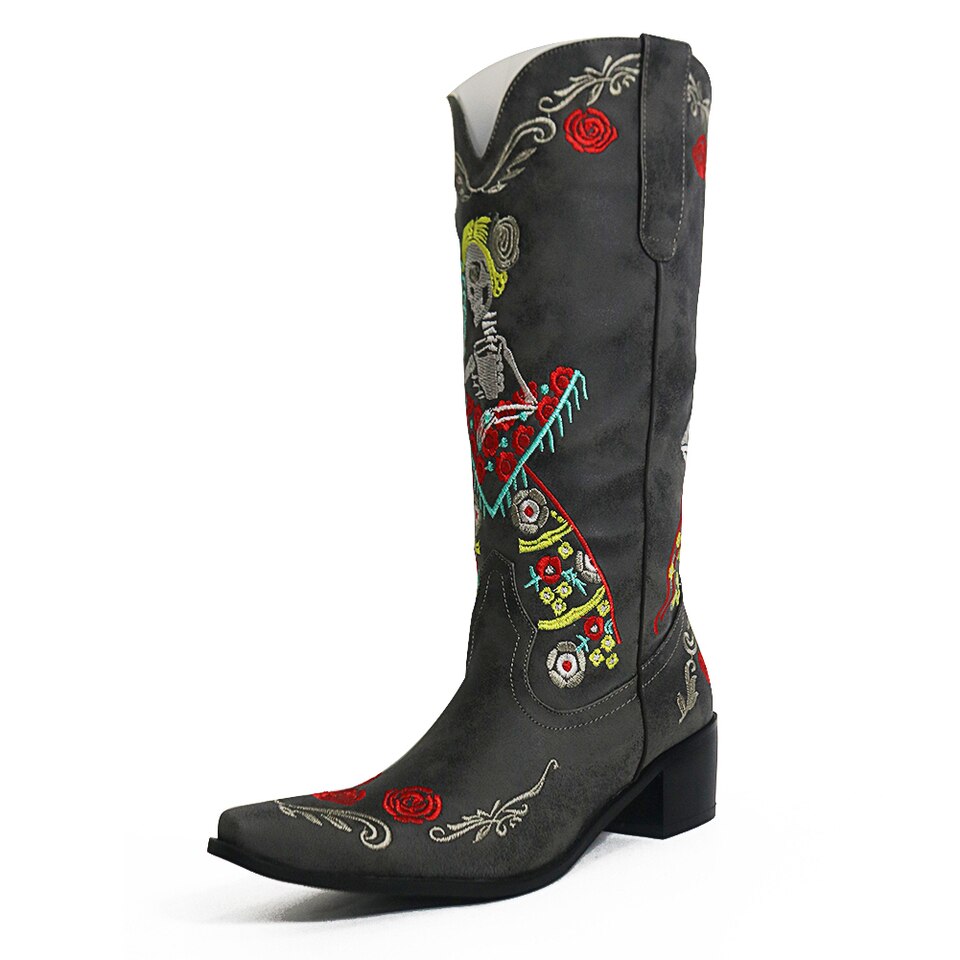 Women's Embroidery PU Leather Boots / Pointed-toe mid-calf Boots / Alternative Footwear - HARD'N'HEAVY