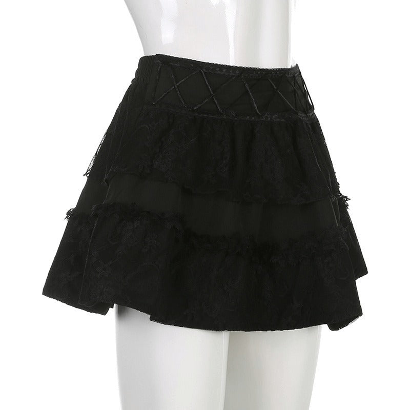 Gothic Lace Patchwork Mini Skirts / Grunge Punk Black Sexy Skirt for Women
