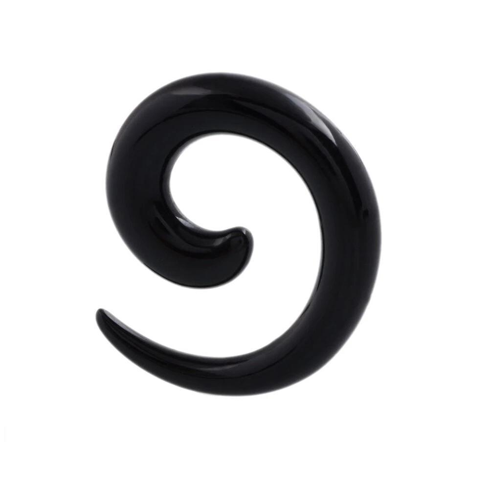 Black acrylic spiral taper plug, stylish ear stretcher in a fun snail design, perfect for rock accessory lovers.