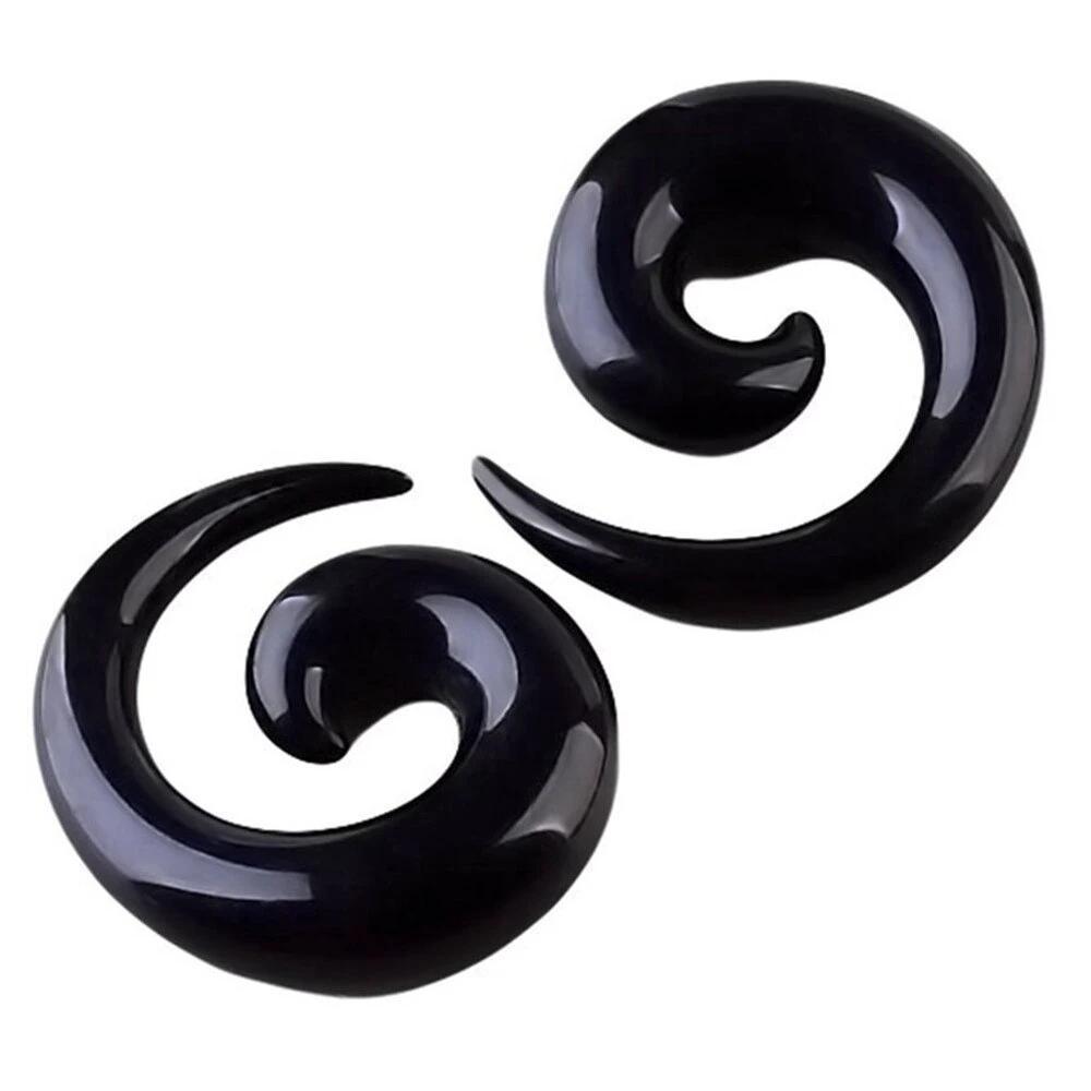 Black acrylic spiral taper ear stretcher plugs for stylish rock accessories, unisex design, comfortable to wear.