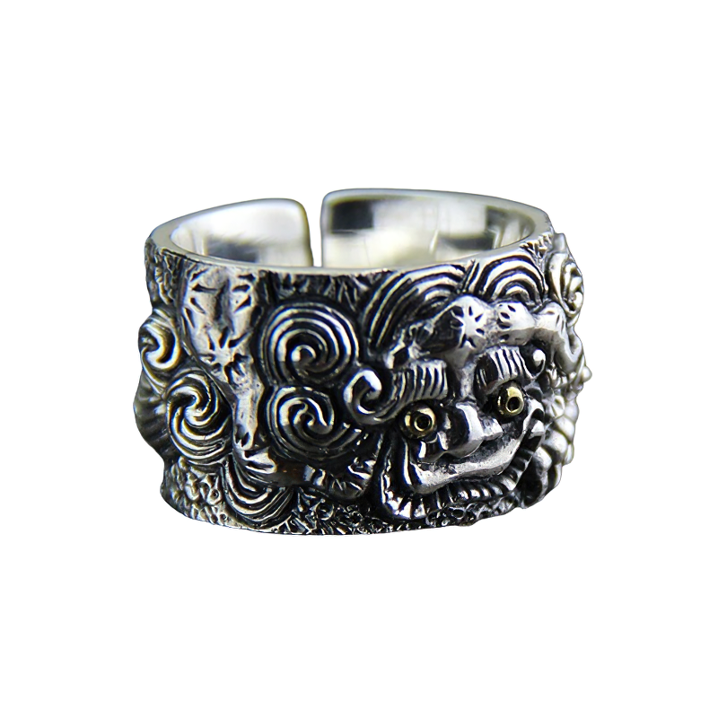 Vintage-style adjustable ring featuring a mythical wild animal design in quality 925 sterling silver for men.