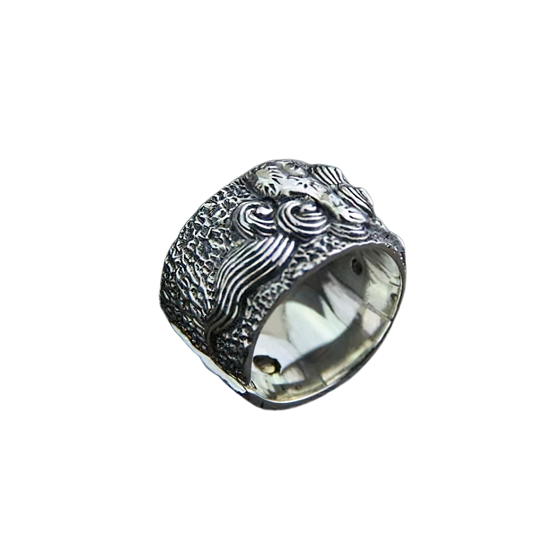Men's adjustable sterling silver ring featuring a mythical wild animal design, perfect for vintage style lovers.