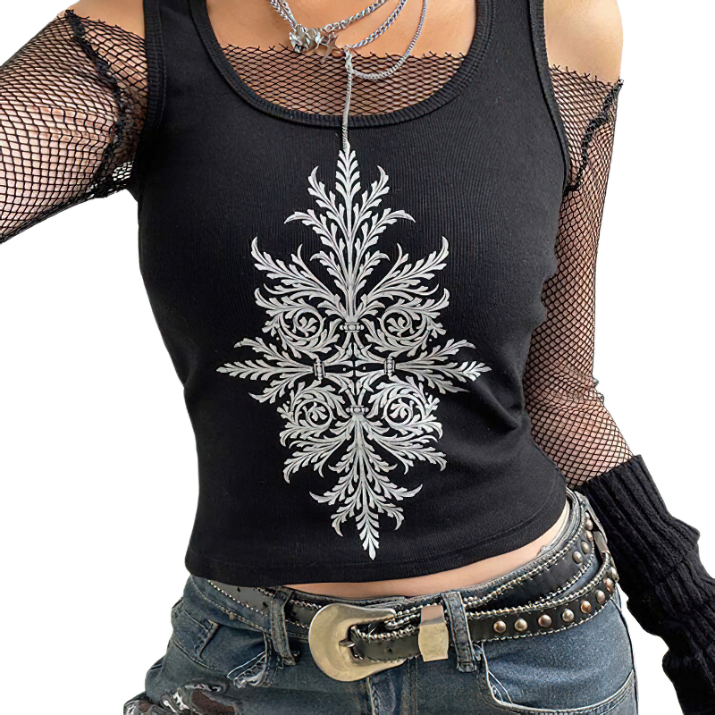 Aesthetic Casual Dark Tank Top With Print For Women / Gothic O-Neck Streetwear - HARD'N'HEAVY