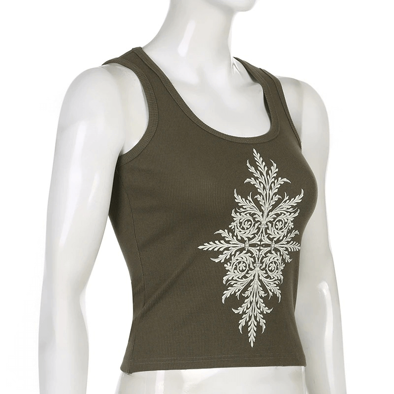 Aesthetic Casual Dark Tank Top With Print For Women / Gothic O-Neck Streetwear - HARD'N'HEAVY