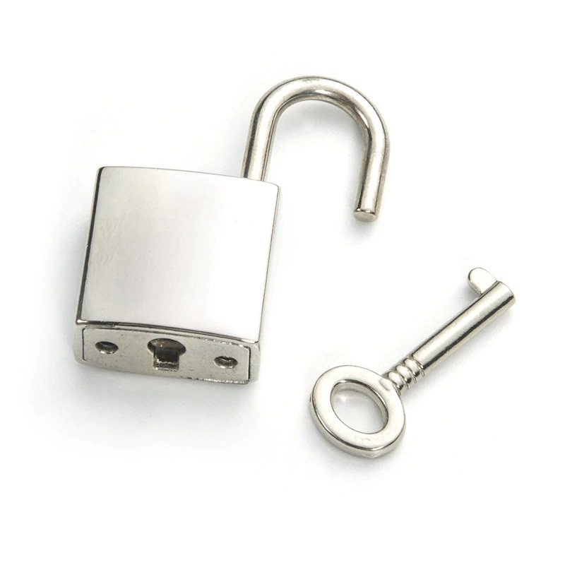 Silver square lock and key, perfect for punk and goth jewelry designs.