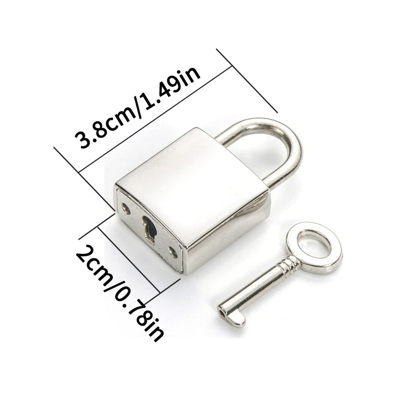 Silver square lock pendant with key, measuring 3.8cm by 2cm, perfect for punk and goth style necklaces.