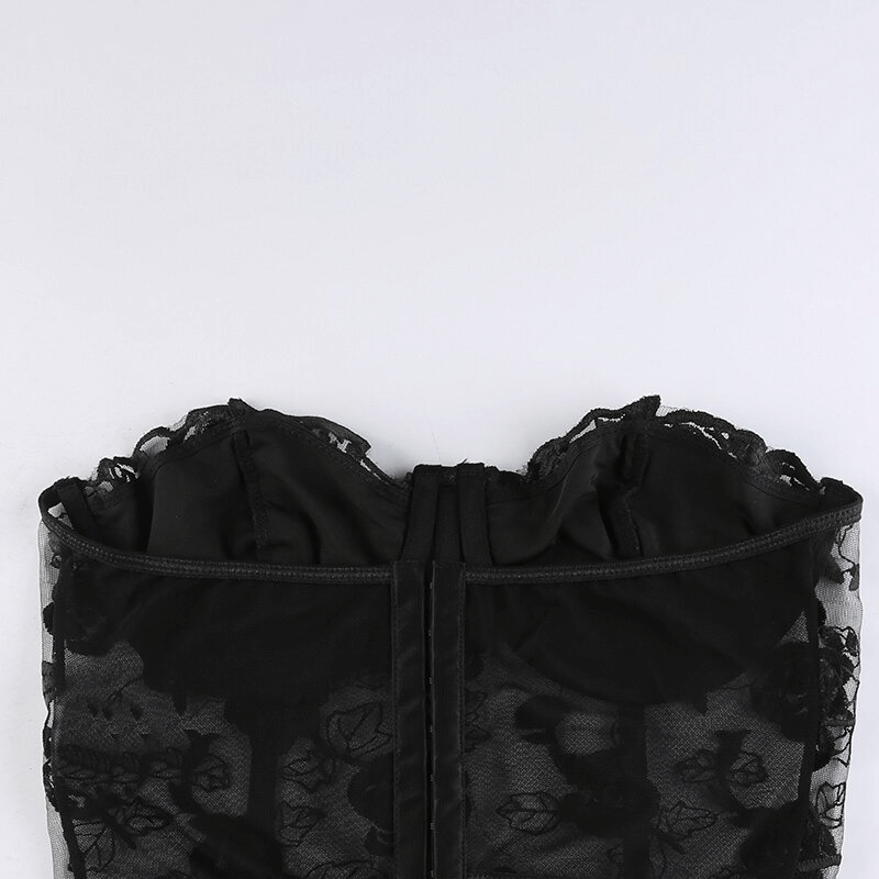 Aesthetic Floral Lace Top for Women / Fashion Sexy Transparent Cropped Tops