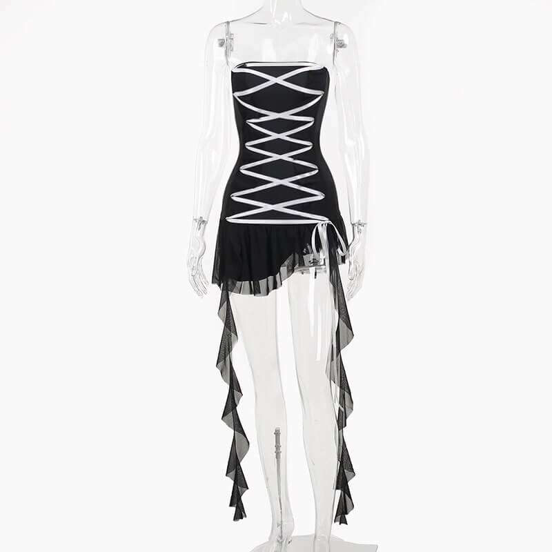 Aesthetic Gothic Dress for Women / Sexy Bandage Strapless Corset Dress in Cyberpunk Style - HARD'N'HEAVY