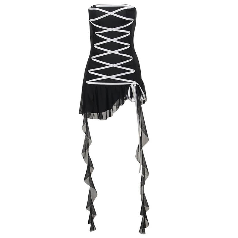 Aesthetic Gothic Dress for Women / Sexy Bandage Strapless Corset Dress in Cyberpunk Style - HARD'N'HEAVY