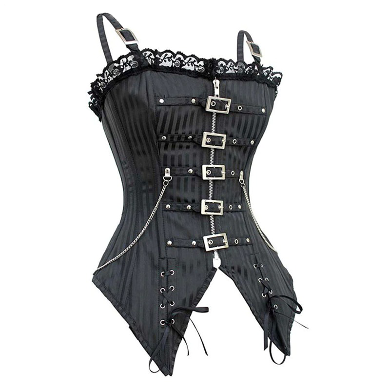 Aesthetic Gothic Lace Corset / Steampunk Vintage Corset Wih Buckle And Bows / Zipper Corset For Girl - HARD'N'HEAVY